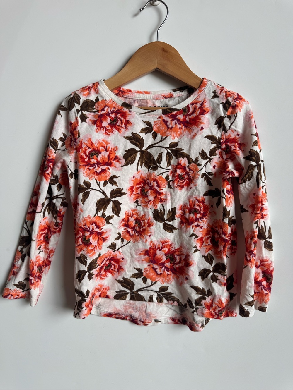 Girls Old Navy Floral Long-Sleeve Tee in White, Pink & Brown